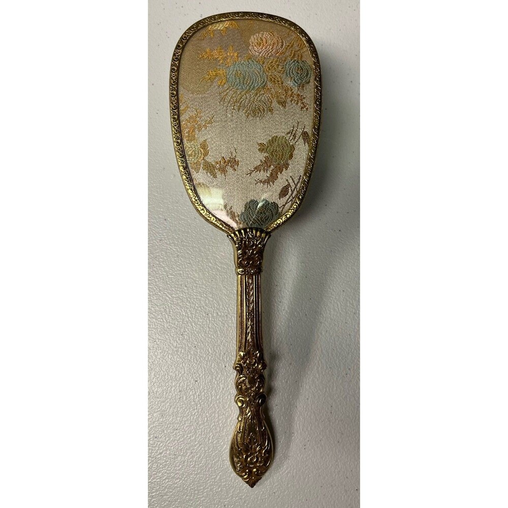 Floral Vanity Hairbrush Ornate Gold Tone 10” Vintage Boudoir Victorian